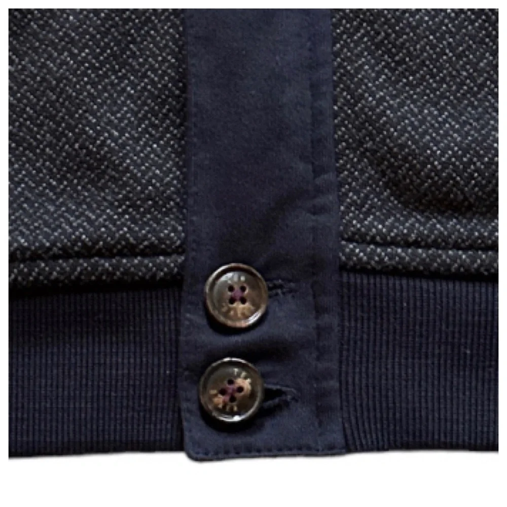 TED BAKER LONDON FULL ZIP MEN’S COTTON BOMBER STYLE KNITWEAR JACKET NAVY GRAY - Picture 6 of 12